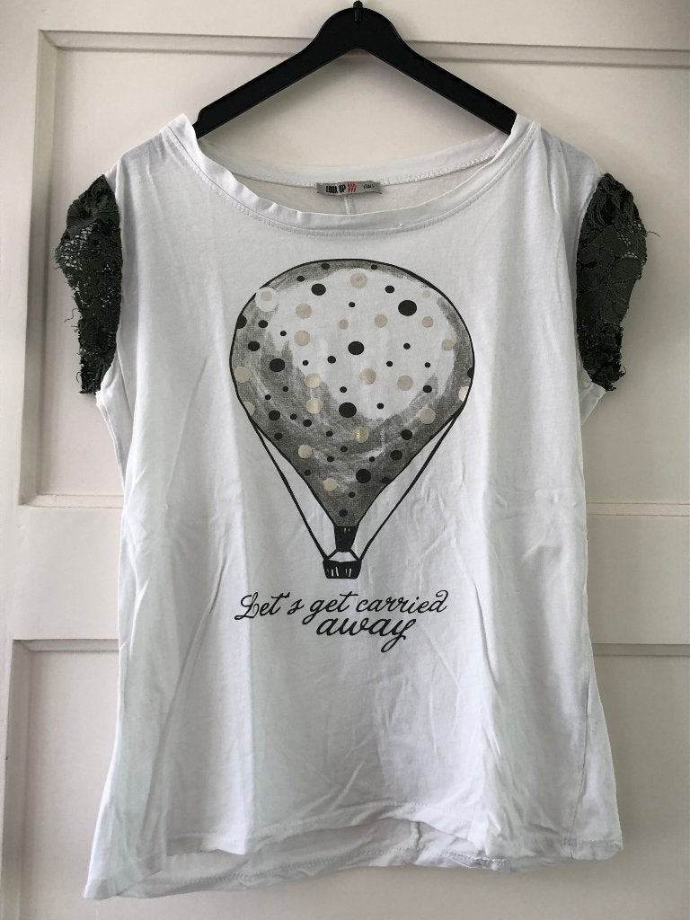 Look up Italië shirt maat 36 wit met groen kant, Look up, Wit, Ophalen of Verzenden, Zo goed als nieuw