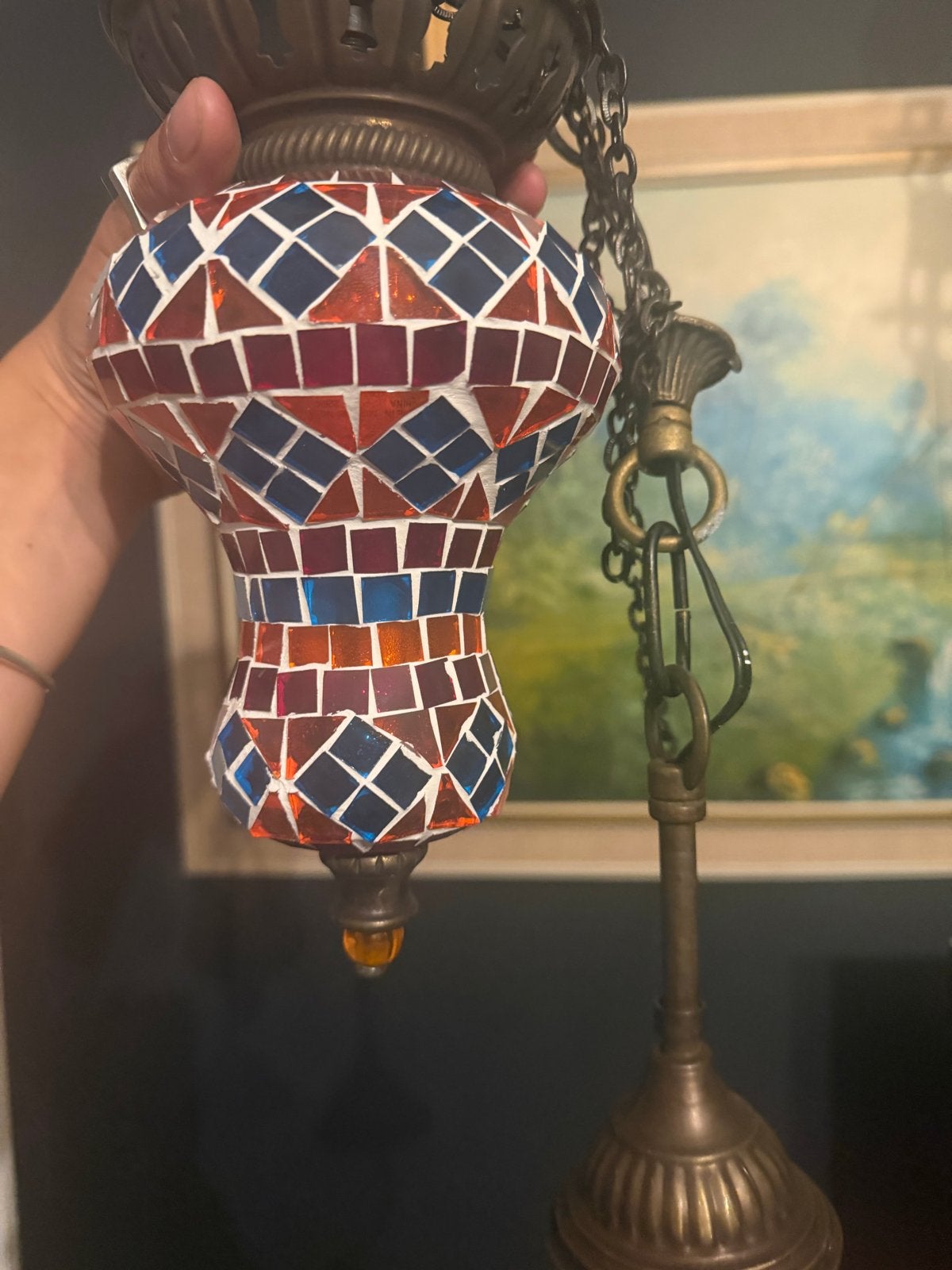 Handgemaakte Turkse Mozaïek Hang-/Tafellamp - Oosterse Sfeer, Ophalen of Verzenden, Zo goed als nieuw, Glas, E14 (klein)