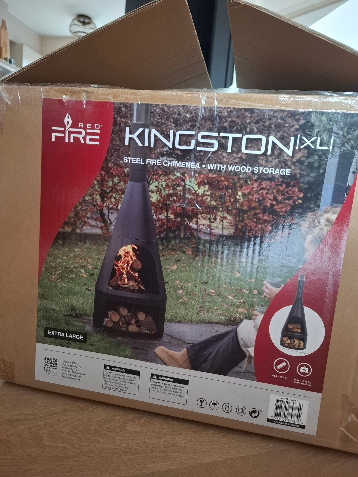 RedFire Kingston XL Chiminea - Tuinhaard met houtopslag, Ophalen, Nieuw, Vuurkorf