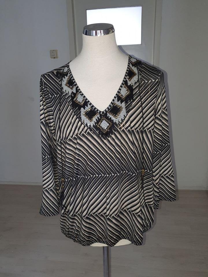 Gestreepte blouse met V-hals en decoratie maat xxl, Kleding | Dames, Meerkleurig, Maat 46/48 (XL) of groter, Ophalen of Verzenden
