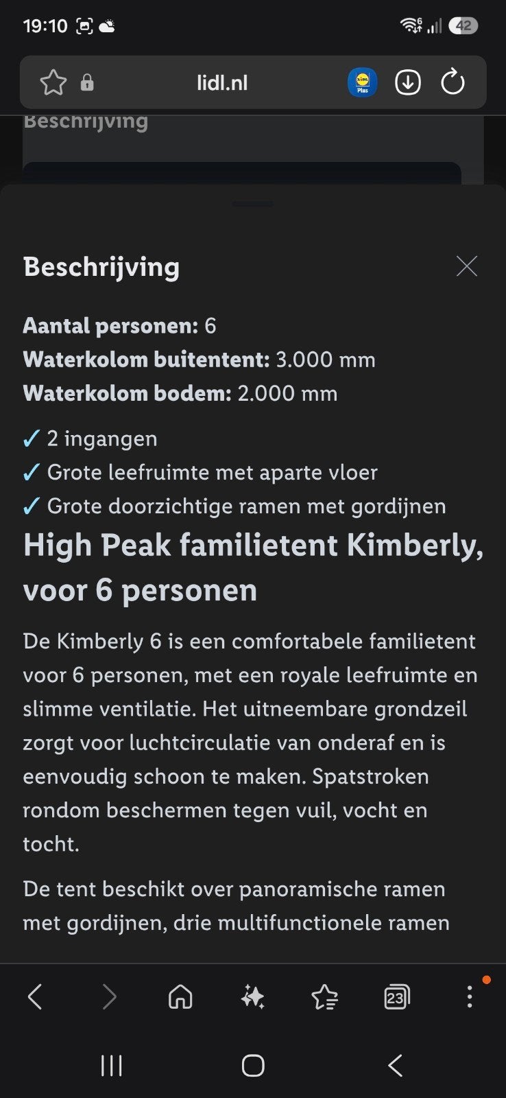 High Peak Kimberly 6-persoons familietent - Nieuwstaat, Caravans en Kamperen, Tenten, Ophalen of Verzenden