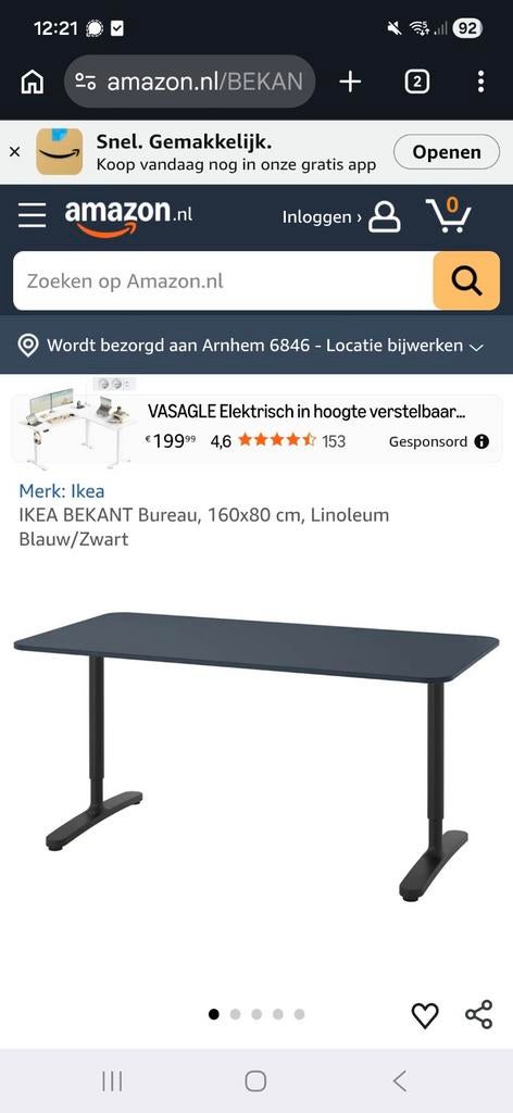 IKEA BEKANT bureaublad, donkerblauw linoleum, 160x80 cm, Huis en Inrichting, Bureaus, Ophalen