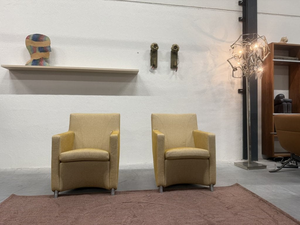 2 Nieuw Leolux Dolcinea Fauteuils geel stof Design stoel