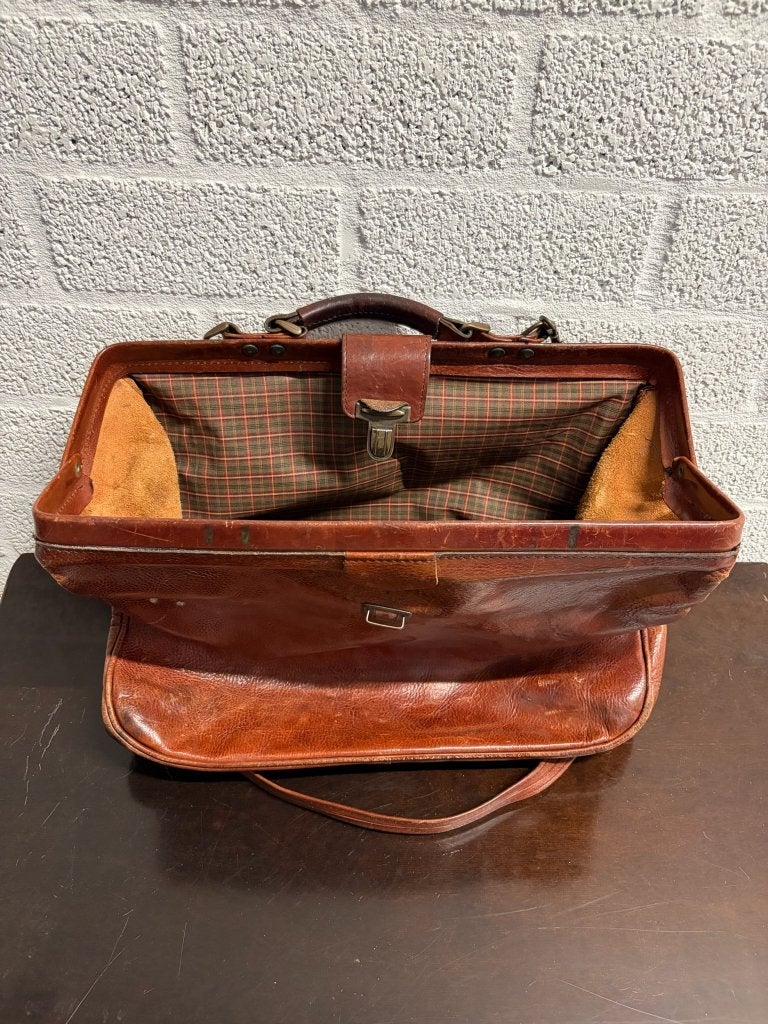 Vintage leren dokterstas - cognackleurig leer, 40 tot 60 cm, Gebruikt, 20 tot 30 cm, Bruin