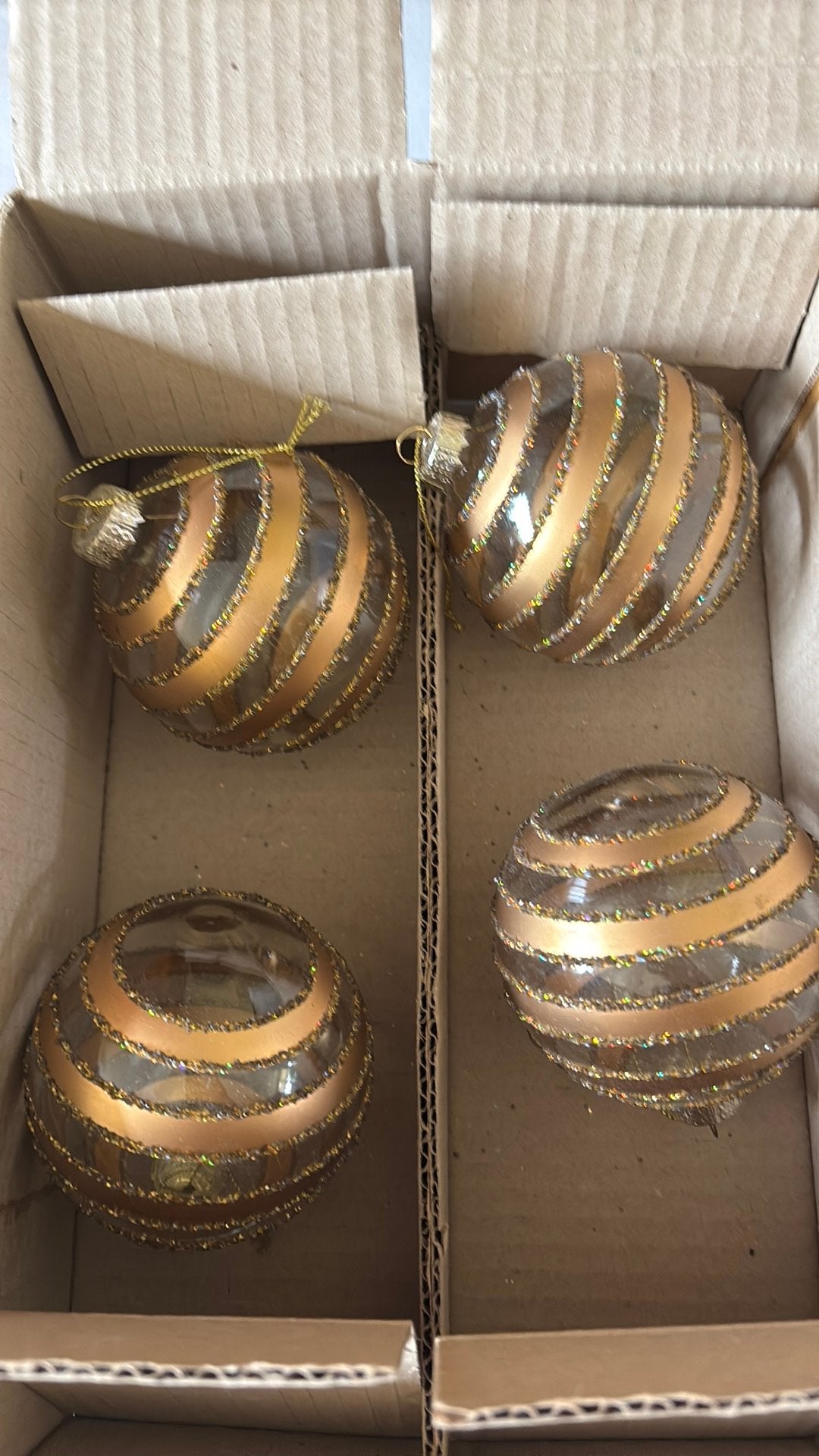 Luxe Glazen Kerstballen met Gouden Glitter Swirls -Set van 4, Diversen, Ophalen, Nieuw