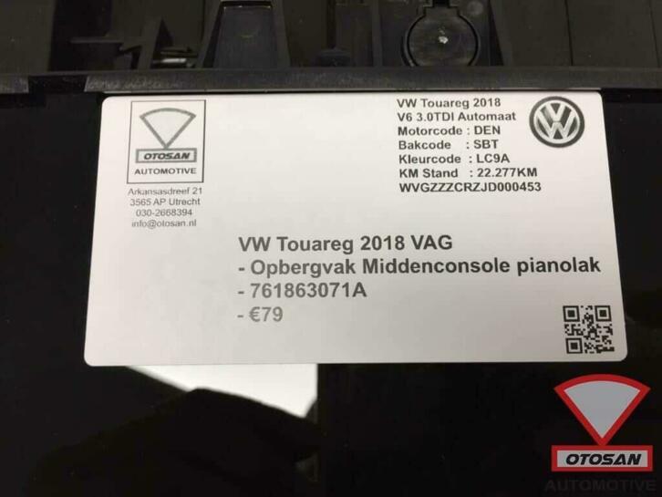 vw touareg 2018 opbergvak middenconsole pianolak 761863071a, Gebruikt, Volkswagen, Volkswagen AG, Berliner Ring 2
38440  Wolfsburg, DE