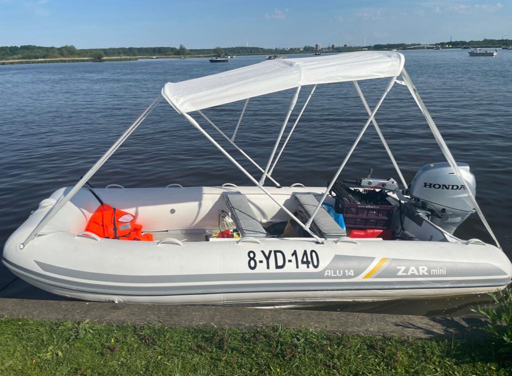 ZAR mini ALU 14 RIB en Honda BF40 PK buitenboordmotor, Watersport en Boten, Rubberboten, Ophalen, Aluminium, Gebruikt, 40 pk