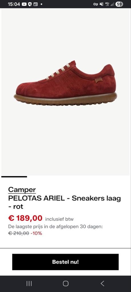 Camper Pelotas schoenen maat 36 - Zo goed als nieuw, Camper, Ophalen of Verzenden, Rood, Sneakers of Gympen
