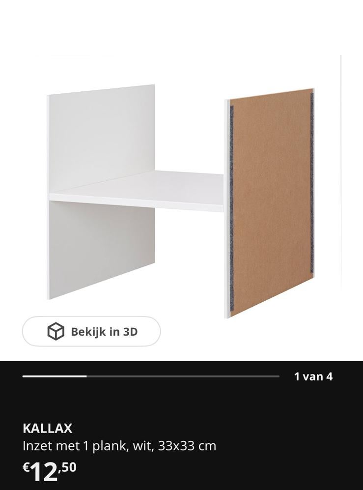 3x kallax inzet 1 plank wit, Huis en Inrichting, Kasten | Boekenkasten, Ophalen, Minder dan 50 cm, Zo goed als nieuw, Minder dan 100 cm