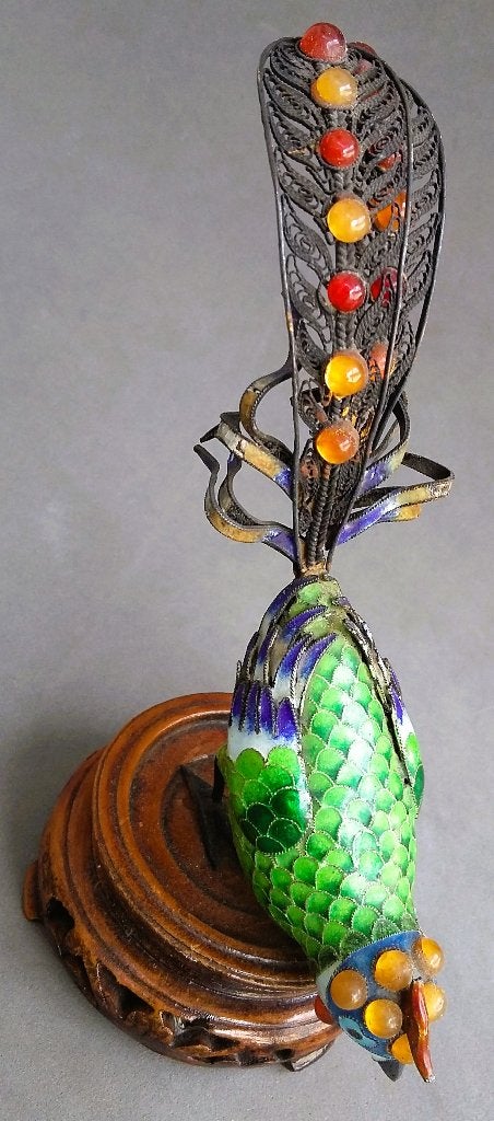 20 ste eeuws Chinese Cloisonne Vogel Glas Emaille Siervogel, Antiek en Kunst, 13 cm, Handgemaakt, Ophalen of Verzenden, China