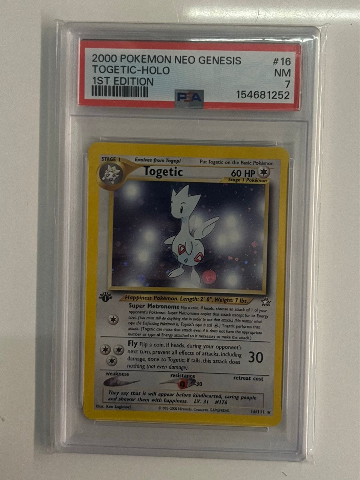Togetic 16/111 - Swirl - 1st Edition - Neo Genesis - PSA 7, Ophalen of Verzenden, Zo goed als nieuw, Losse kaart, Foil