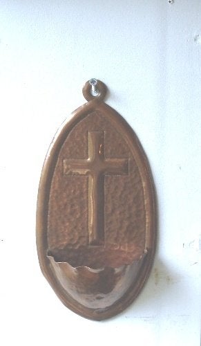 Rood koperen wijwater bakje ., Ophalen of Verzenden