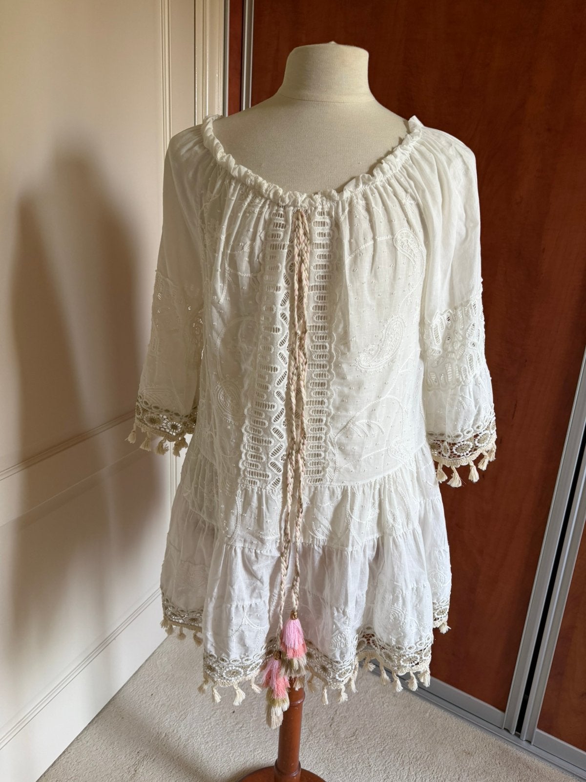 Tuniek, jurk, Ibiza style, nieuw, Robanjer, Wit, Maat 42/44 (L), Ophalen of Verzenden