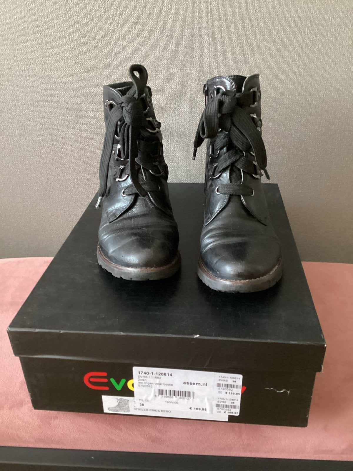 Zwarte Everybody leren veterlaarzen - Maat 38, Ophalen of Verzenden, Gedragen, Zwart, Lage of Enkellaarzen