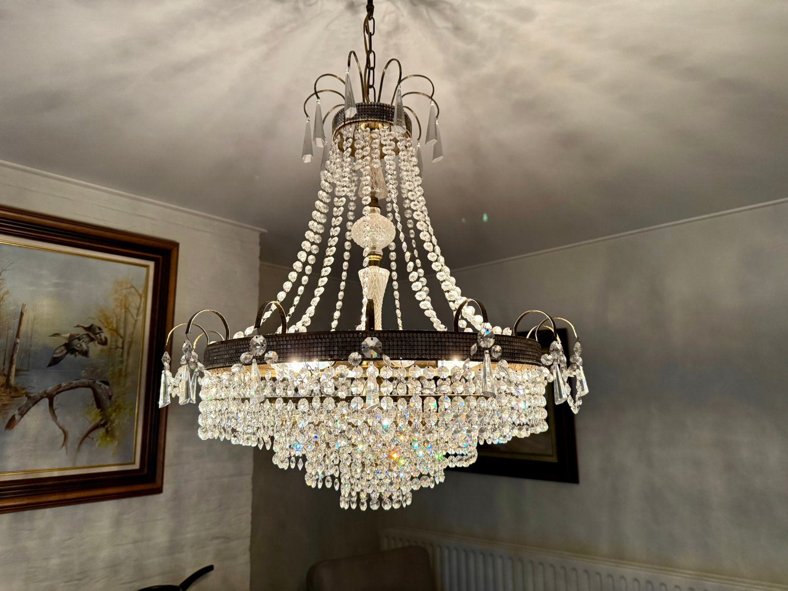 Antieke Empire Luster - Handgeslepen - Cristal d'Albret, Ophalen, Gebruikt