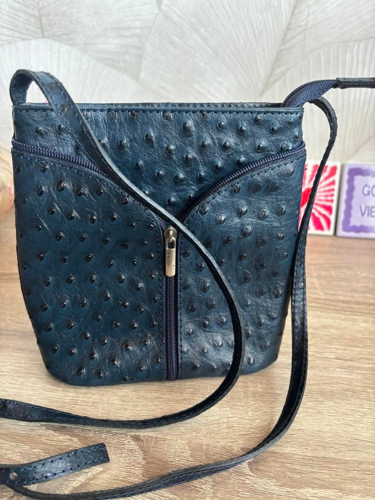 Leren struisvogel tasje, Sieraden, Tassen en Uiterlijk, Verzenden, Nieuw, Blauw, Schoudertasje