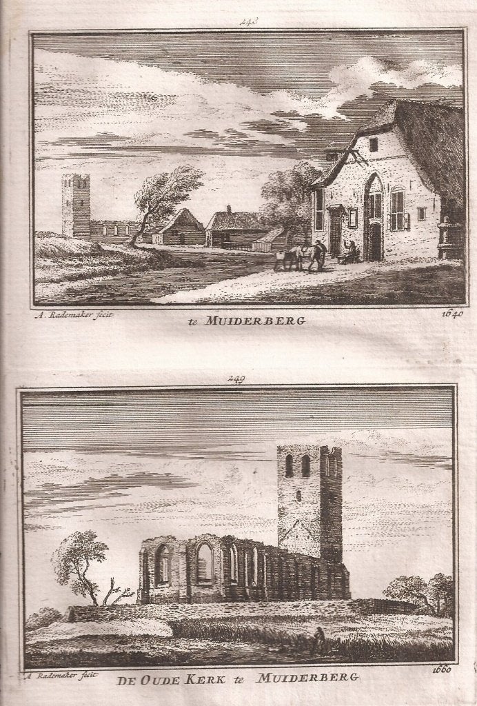 Te Muiderberg Oude Kerk Muiderberg Kopergravure Rademaker, Origineel, Stadsgezicht, Ophalen of Verzenden, Gravure