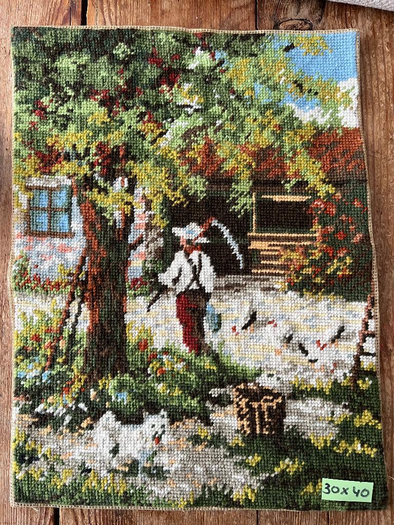 Geborduurd "tuinman en de bloementuin", Huis en Inrichting, Ophalen of Verzenden, Zo goed als nieuw, 30 cm, 40 cm