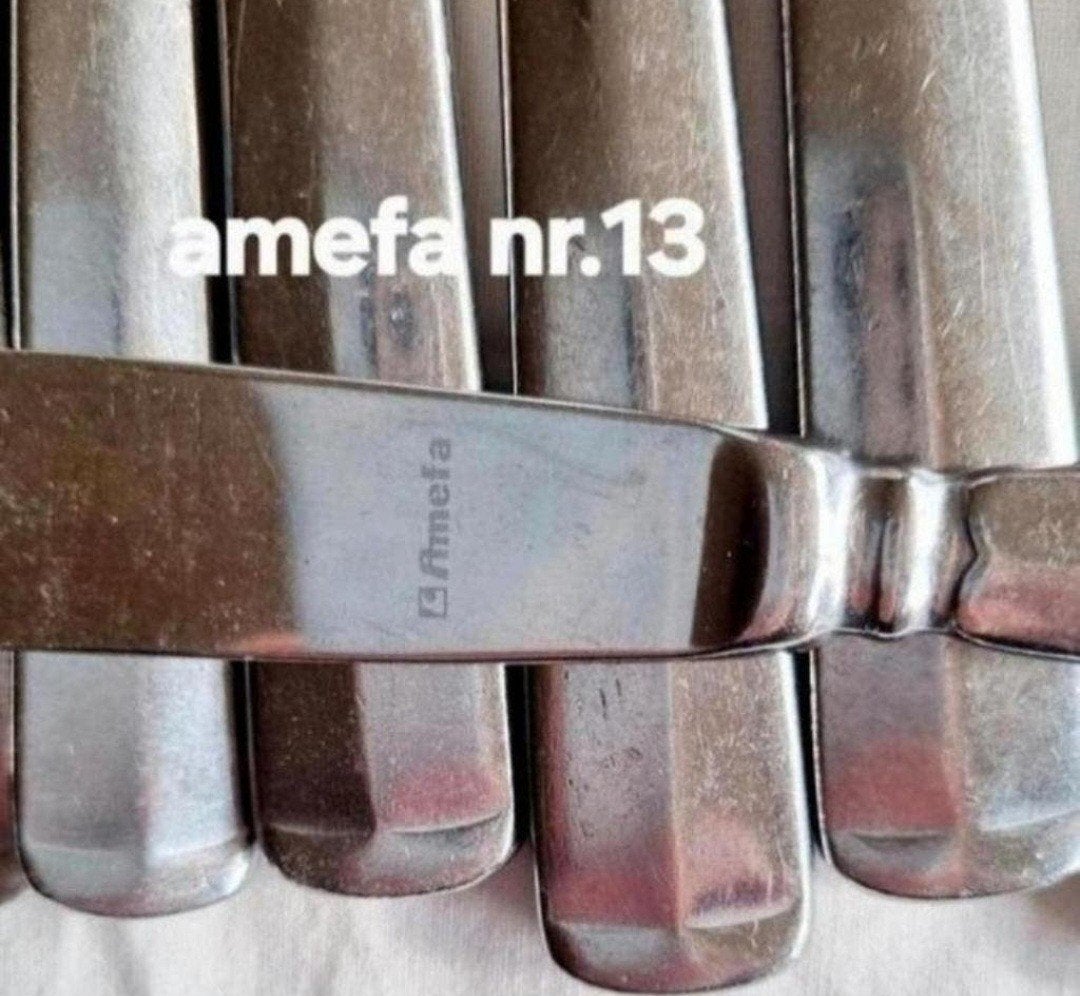 Amefa diner messen bewerkte handgrepen, Ophalen of Verzenden, Rvs of Chroom