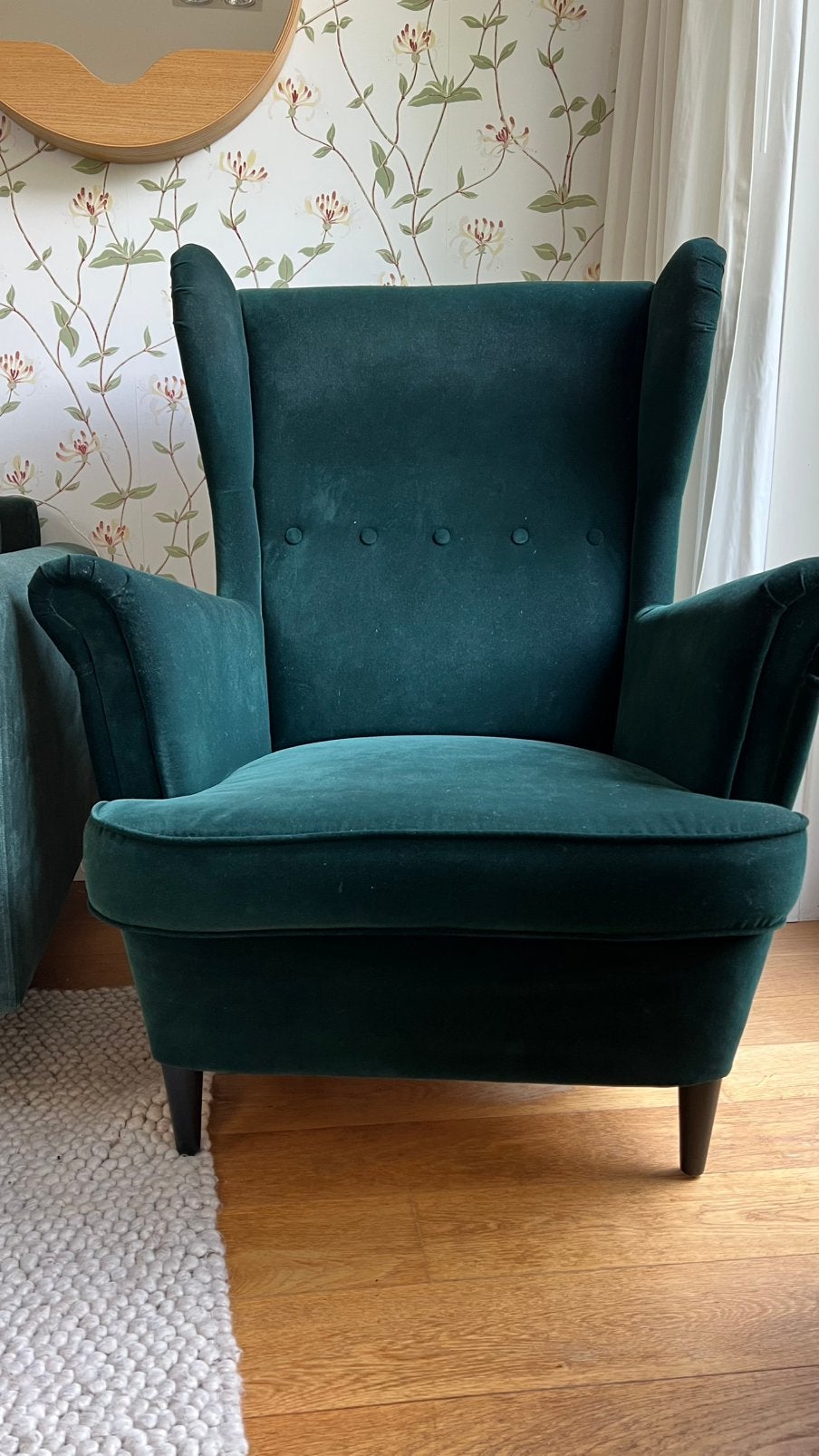 Ikea oorfateuil  keurige staat!groen zacht fluweel, Ophalen of Verzenden, Zo goed als nieuw, 75 tot 100 cm, 50 tot 75 cm