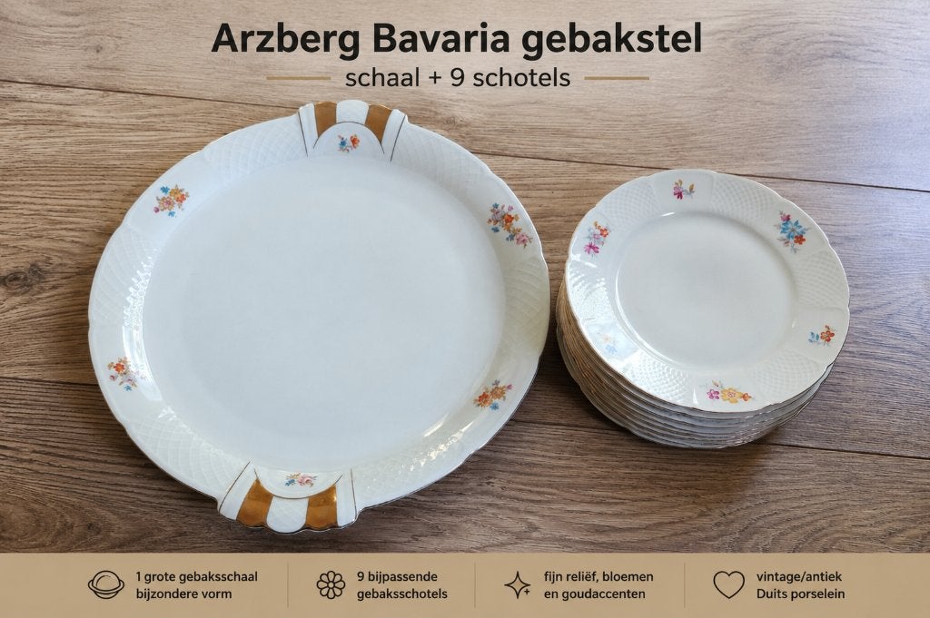 Arzberg Bavaria gebakstel:  schaal met negen schotels, Antiek en Kunst, Ophalen of Verzenden