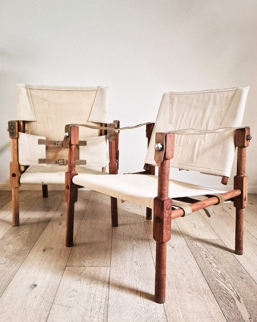 Vintage Safari Chairs, Huis en Inrichting, Gebruikt, 75 tot 100 cm, Ophalen of Verzenden, Leer