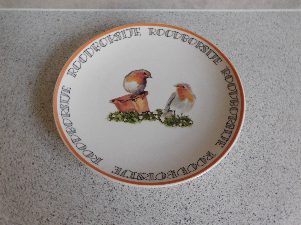 Bord Roodborst Hollandse Vogels door Elles - 18 cm, Huis en Inrichting, Keuken | Servies, Overige merken, Keramiek, Ophalen of Verzenden