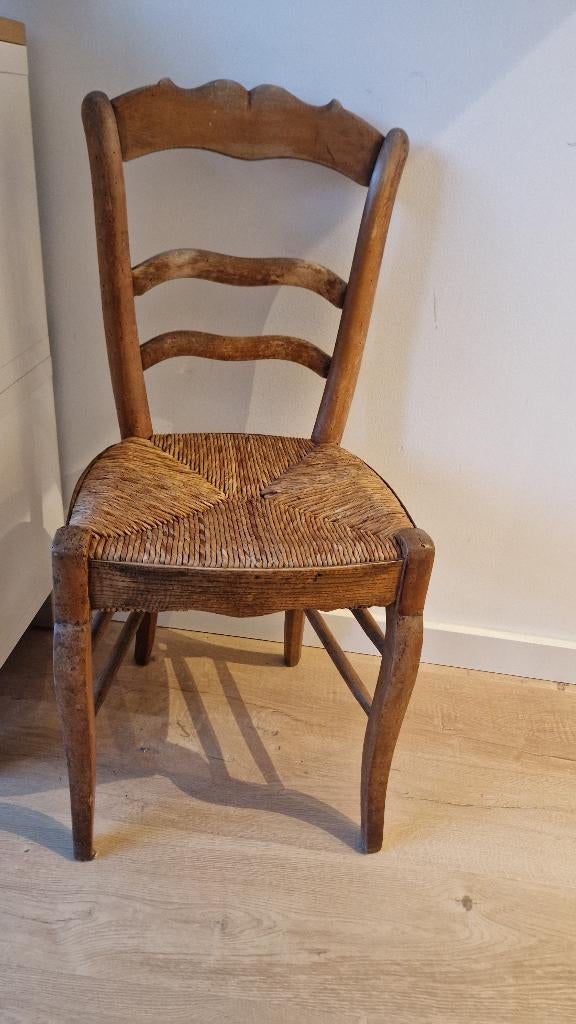 Antiek frans beukenhouten stoeltje (nieuw gemat), Ophalen, Gebruikt, Bruin, Frans antiek rustiek
