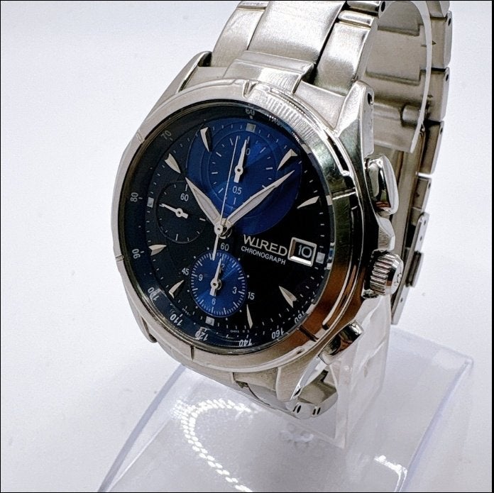 Wired (=Seiko) 7T92-0GB0 blauwe wijzerplaat stopwatch, Sieraden, Tassen en Uiterlijk, Horloges | Heren, Staal, Polshorloge, Ophalen of Verzenden