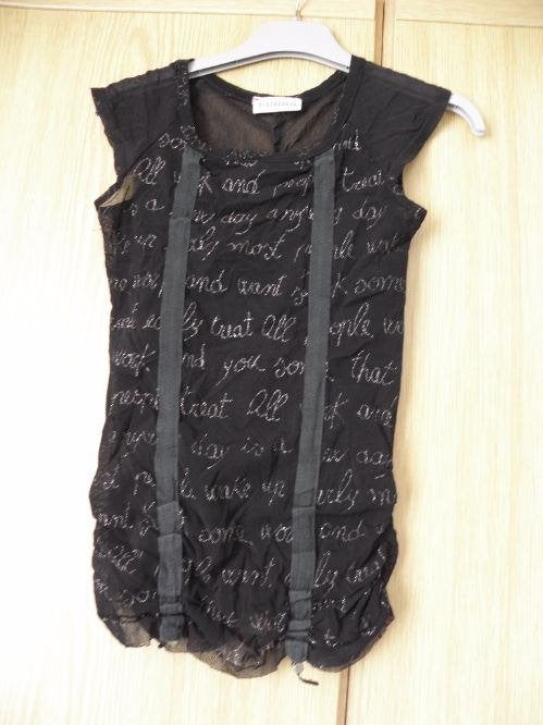 Zwart zilver doorzichtig stretch shirt CLOCKHOUSE C&A zgan, Zwart, Ophalen of Verzenden, Zo goed als nieuw, Korte mouw