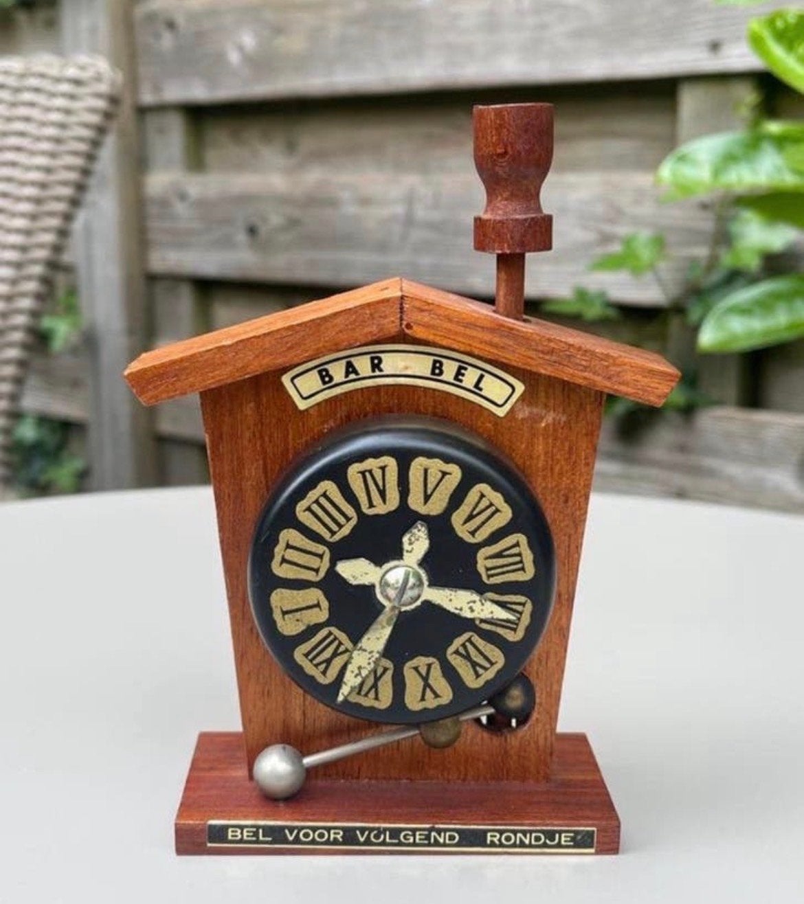 Antiek Bar Bel Klokje - Hout met Metalen Bel, Antiek en Kunst, Ophalen of Verzenden