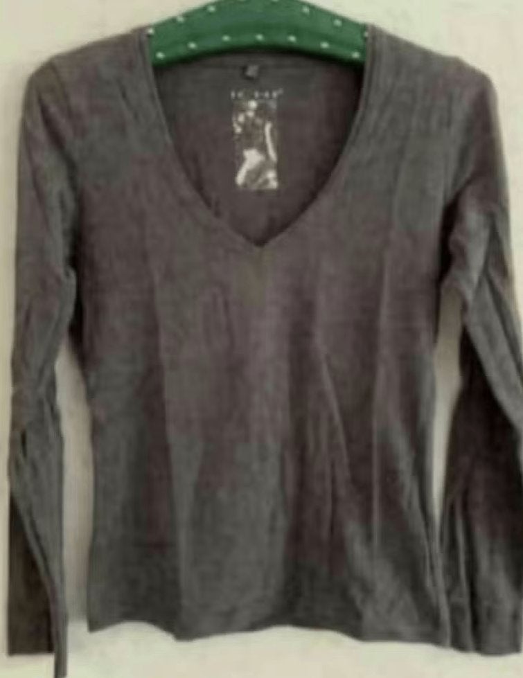 Grijze top met lange mouw en V-hals; ICHI; small, Kleding | Dames, Ophalen of Verzenden, Zo goed als nieuw, Lange mouw, Maat 36 (S)