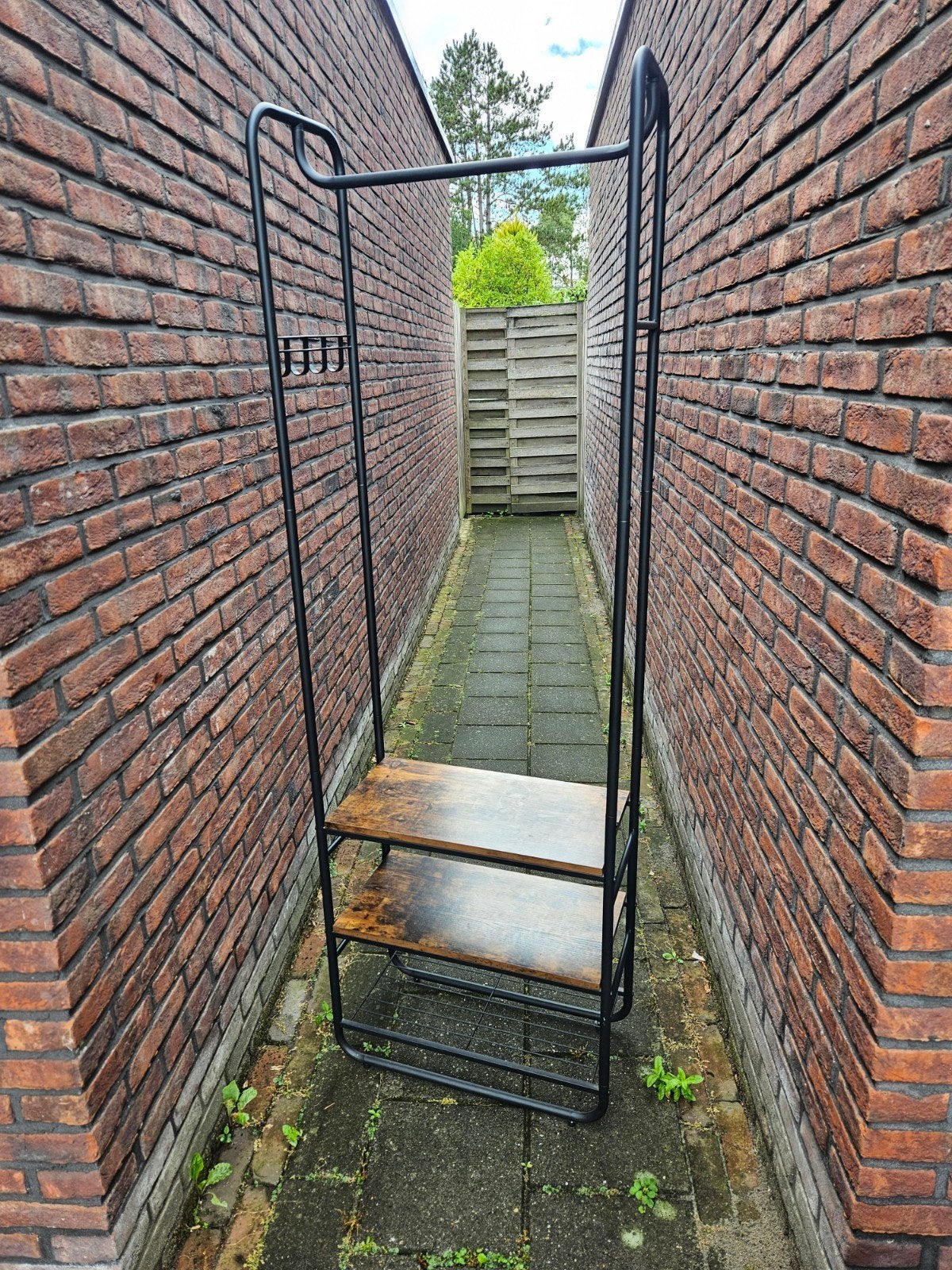 Staande kapstok met schoenenrek - Zwart metaal & Hout, Ophalen, Zo goed als nieuw, Metaal, Staande kapstok