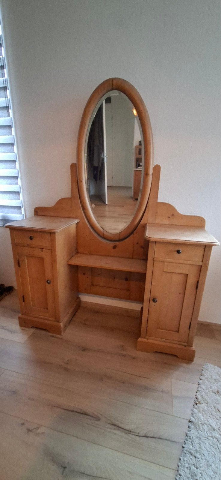 Houten kaptafel met spiegel en opbergruimte, Huis en Inrichting, Ophalen, Gebruikt, 100 tot 150 cm, 100 tot 150 cm