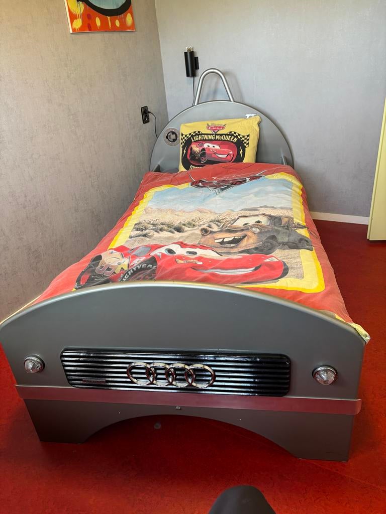 Stoer jongensbed met Audi-look en verlichting, Ophalen, 85 tot 100 cm, Gebruikt, Matras