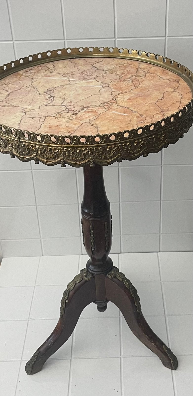 Franse Antieke Wijntafel / Guéridon – Marmer & Brons, Ophalen