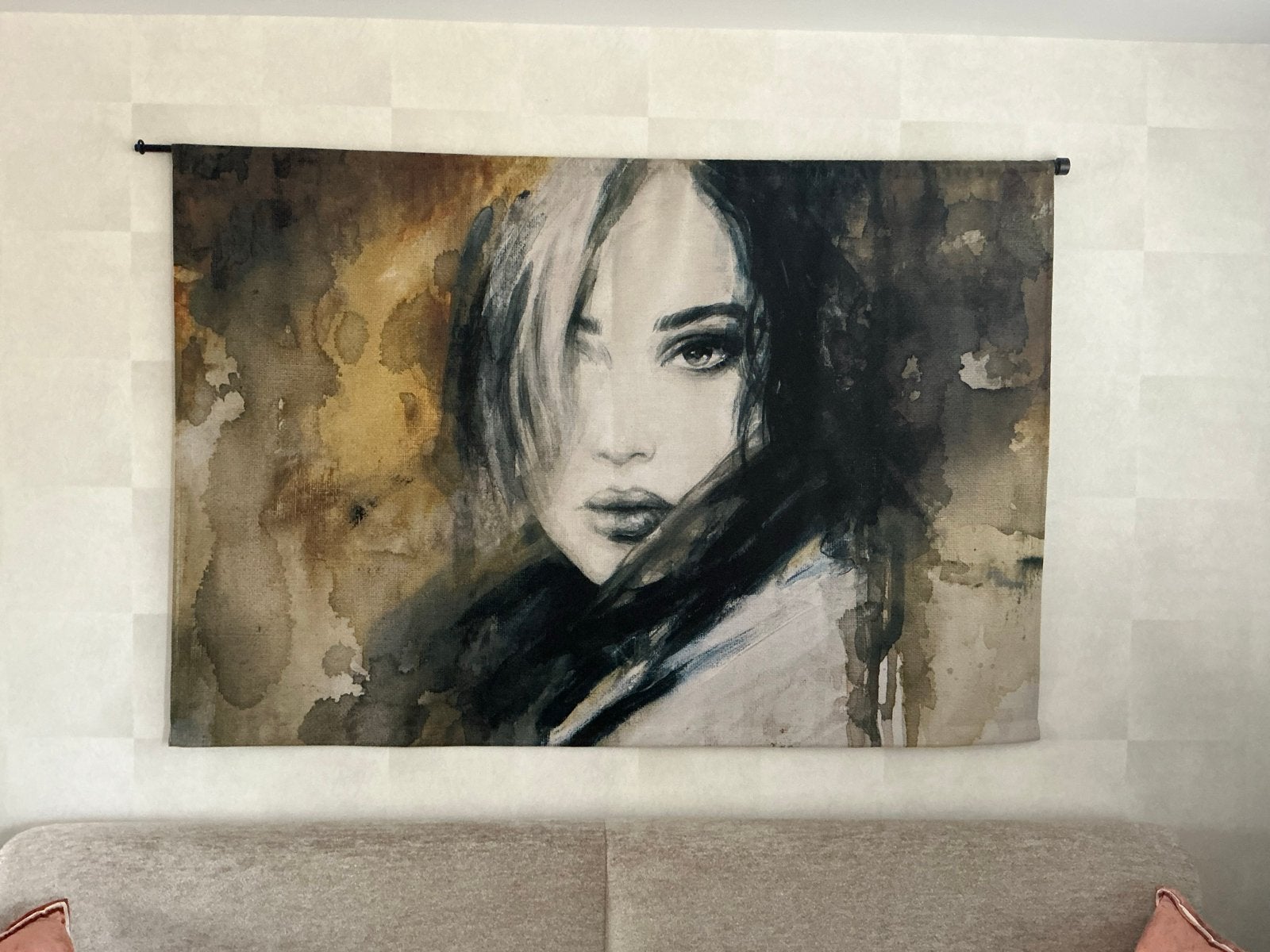 Mondiart Wandkleed 184x125 cm - Vrouwenportret, Ophalen, Meerkleurig, Zo goed als nieuw, 125 cm