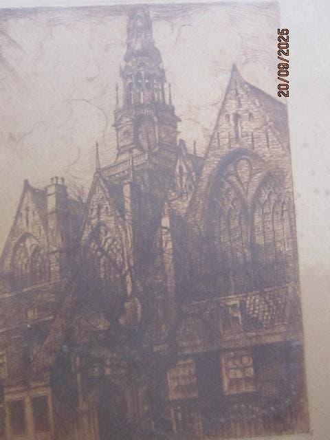 Amsterdam, OUDEKERK, Ets van J.KLOEK, Antiek en Kunst, Ophalen of Verzenden, Ets