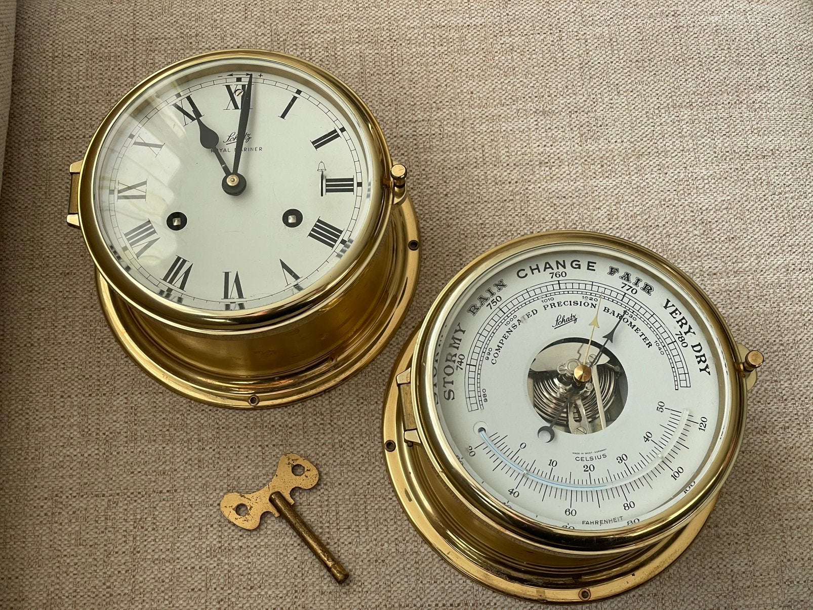Vintage Schatz Royal Mariner Scheepsklok & Barometer (180mm), Verzamelen, Scheepvaart, Ophalen, Gebruikt, Motorboot of Zeilboot