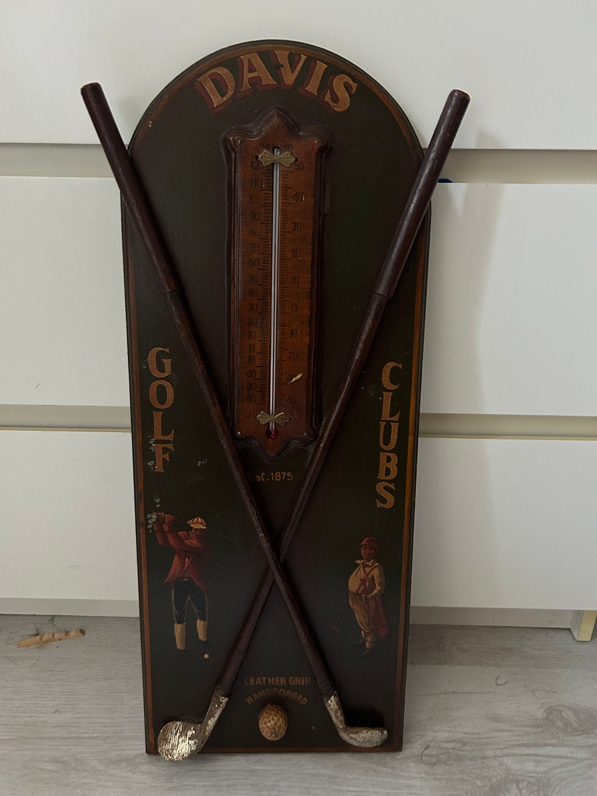 Vintage Davis Golf Clubs Thermometer Wanddecoratie, Ophalen, Gebruikt, Bruin, Vintage