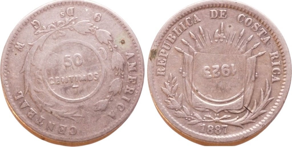 50 Centimos 1923, Costa Rica, Republiek, Ophalen of Verzenden, Midden-Amerika, Losse munt, Zilver