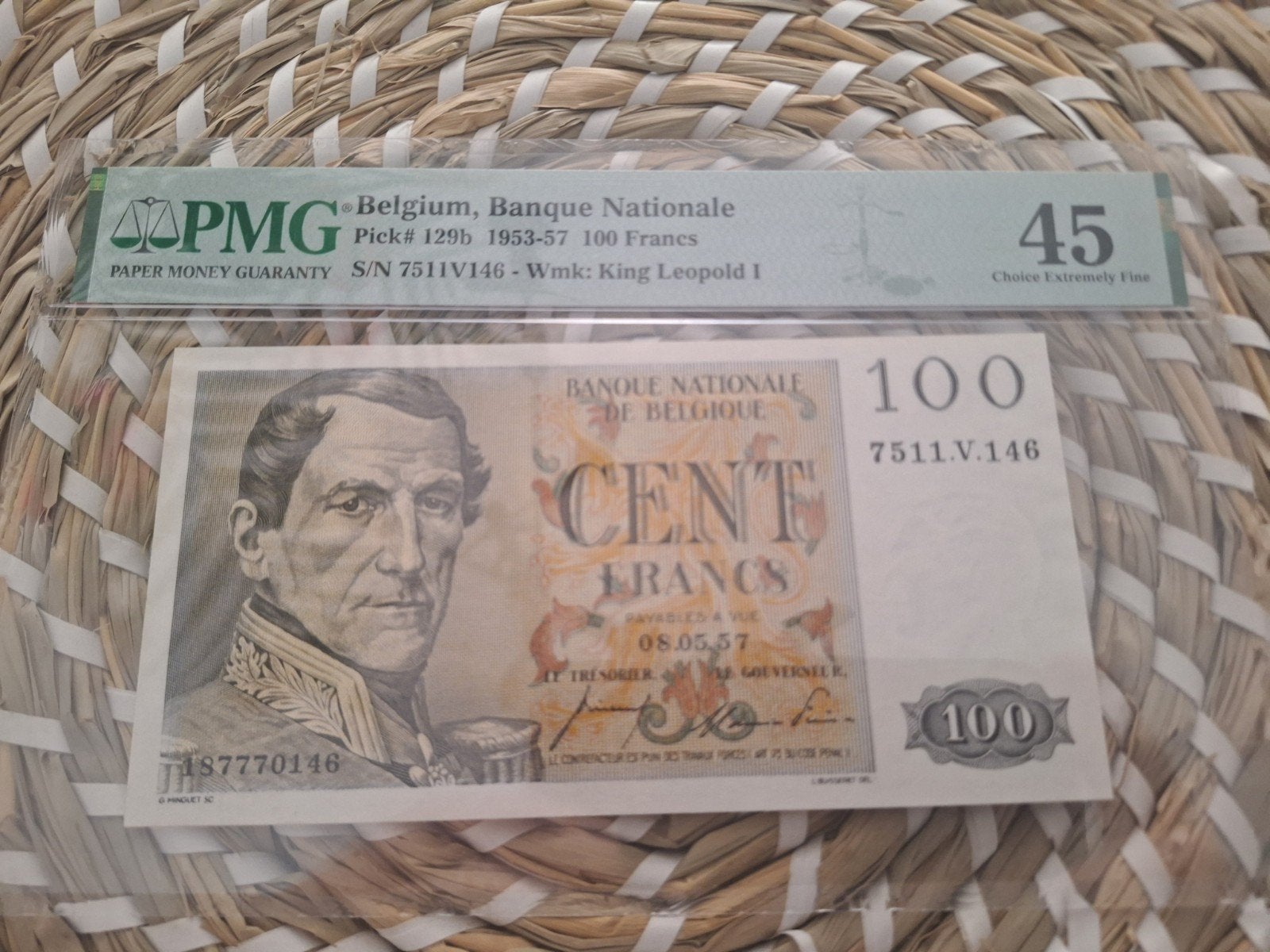 België 100 franc 1957 PMG 45, Postzegels en Munten, Bankbiljetten | België, Ophalen of Verzenden, Los biljet