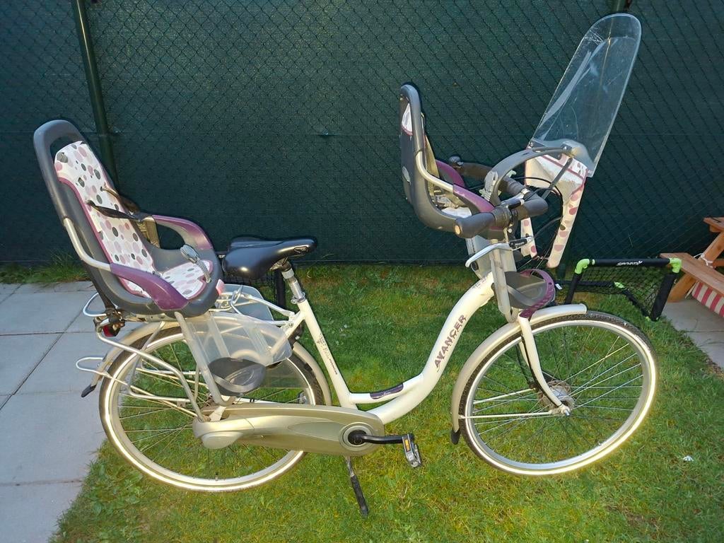 Avancer moederfiets met 2 kinderzitjes en windscherm, Overige merken, 2 zitjes, Velgrem, Ophalen of Verzenden