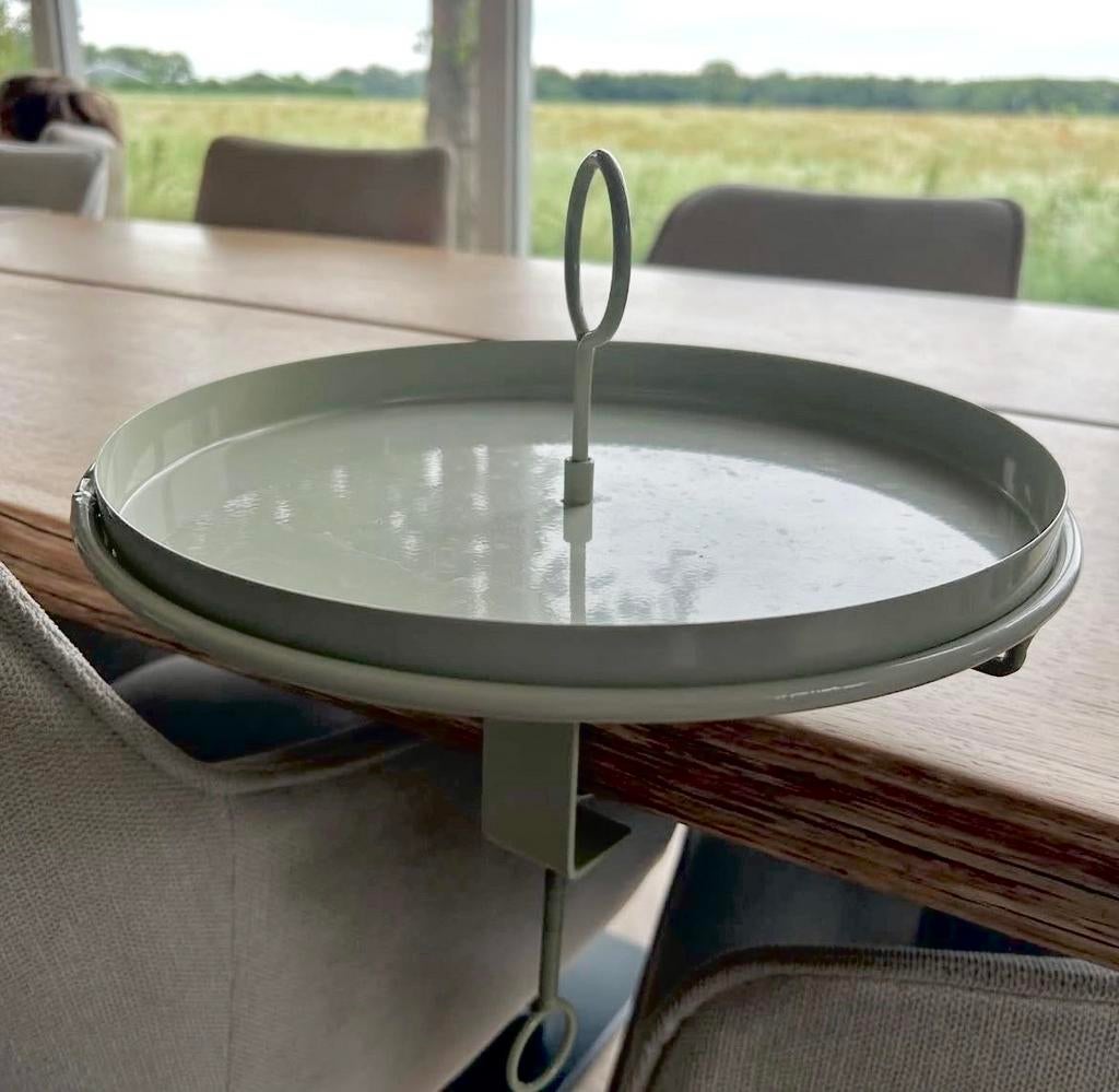 Tafelklem met dienblad, Ophalen of Verzenden, Gebruikt, Groen, Metaal