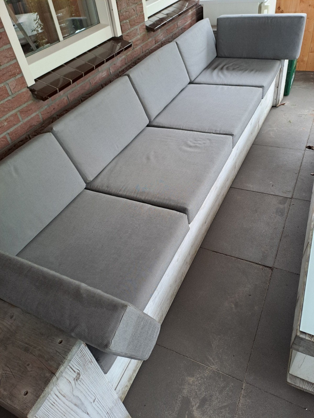 Mooie steigerhouten bank met klep en tafel, Tuin en Terras, Ophalen, Hout