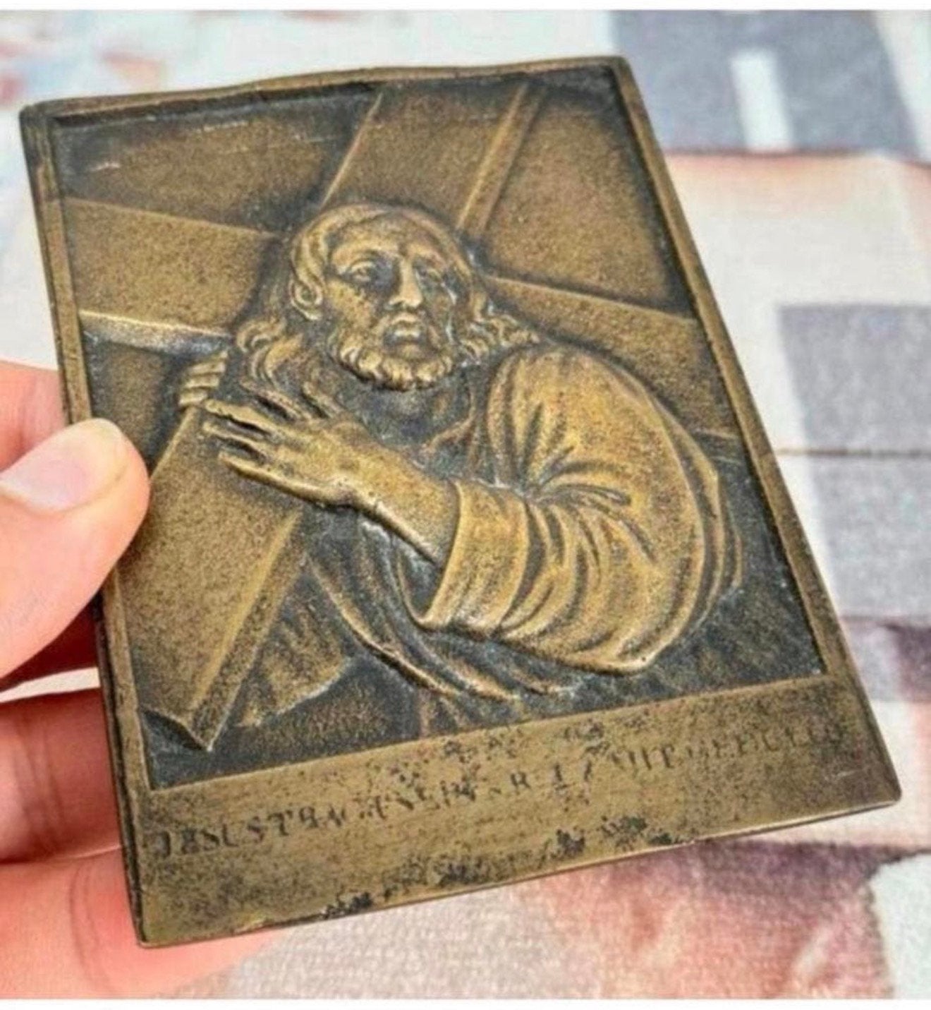 After Leonhard Posch 1800 Plaquette Christus met kruis Brons, Antiek en Kunst, Ophalen of Verzenden