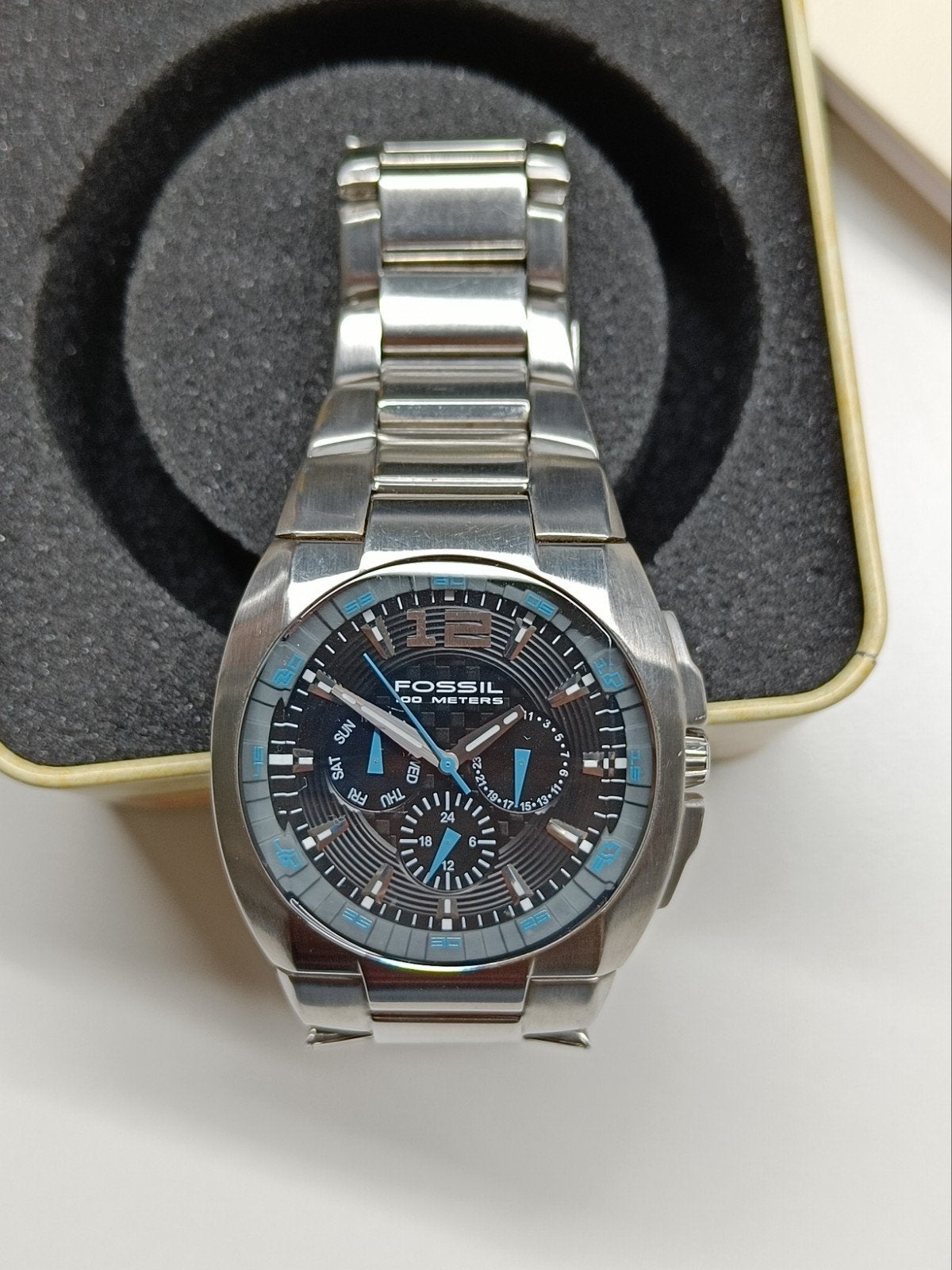 Fossil Blue BQ9307 in doos, Ophalen of Verzenden, Zo goed als nieuw, Jongen of Meisje