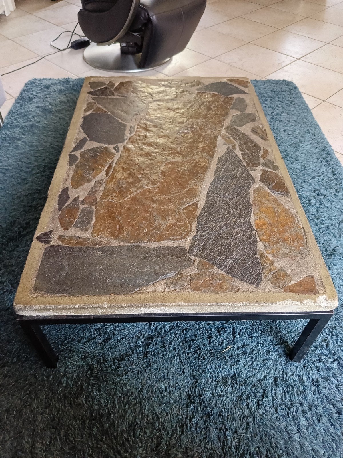 Antieke Salontafel met Uniek Natuurstenen Blad, Antiek en Kunst, Ophalen