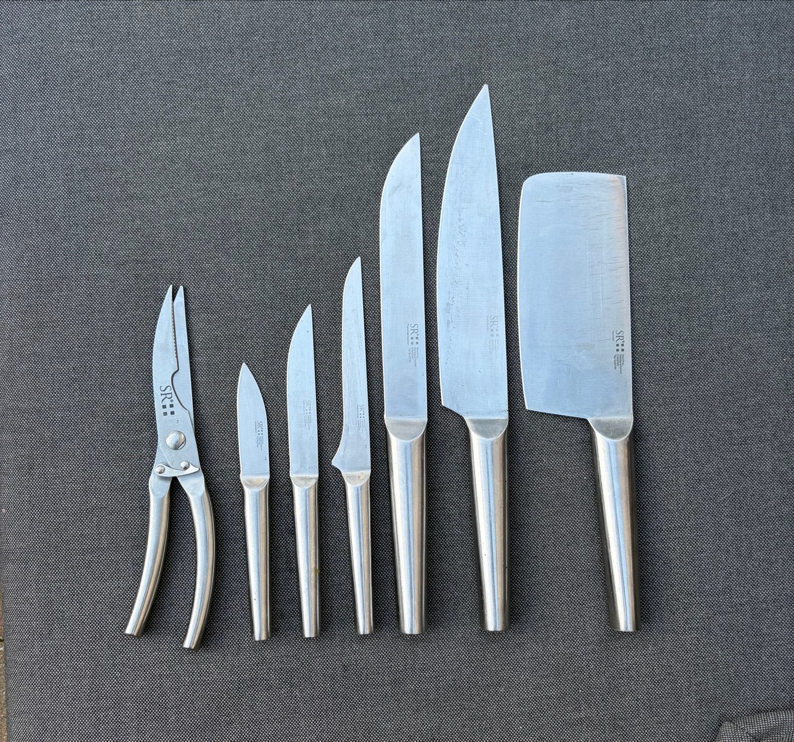SR messen set en gevogelte schaar, Zilver, Ophalen of Verzenden, Overige materialen, Overige merken