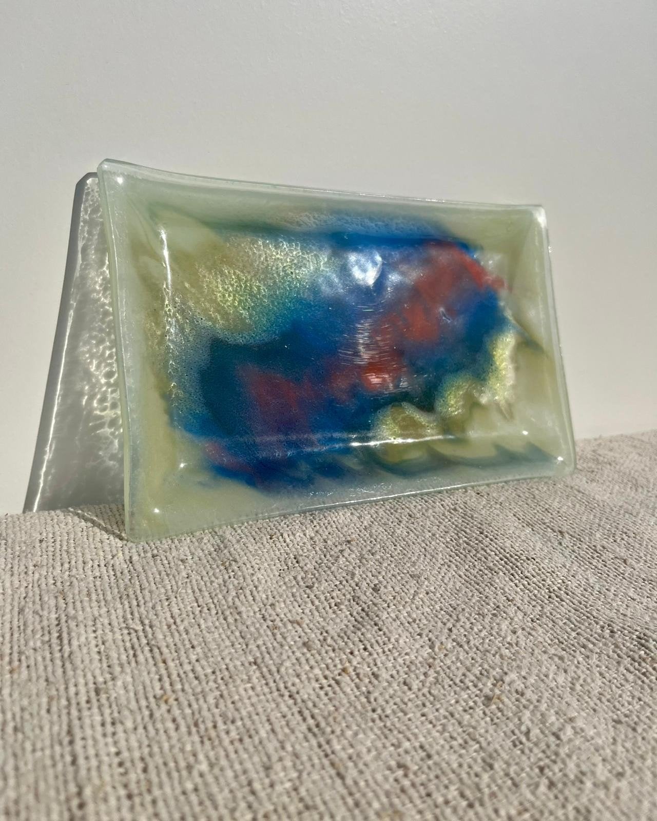 Uniek vintage serveerschaal gekleurd glas, Ophalen of Verzenden